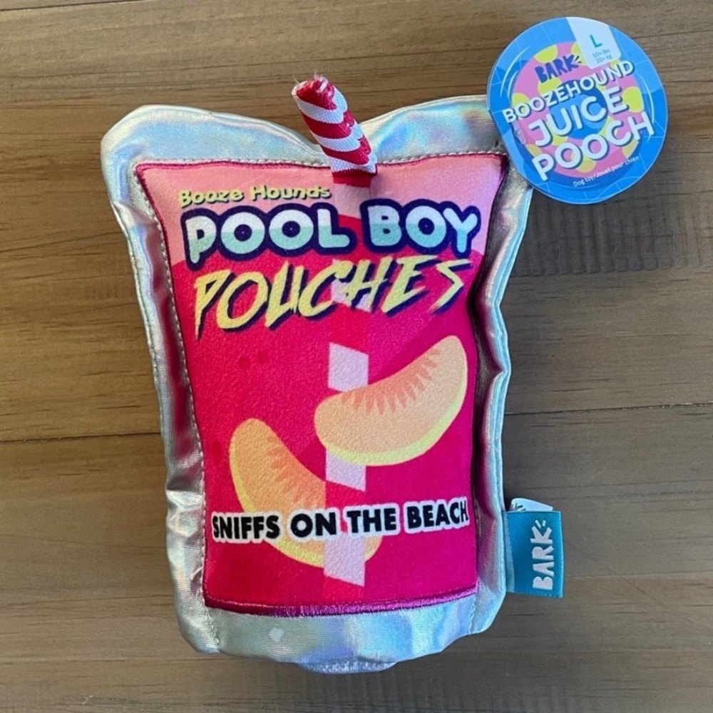 Pool Boy Pouch Summer Drink Squeaky Crinkle Bark Box Dog Toy
